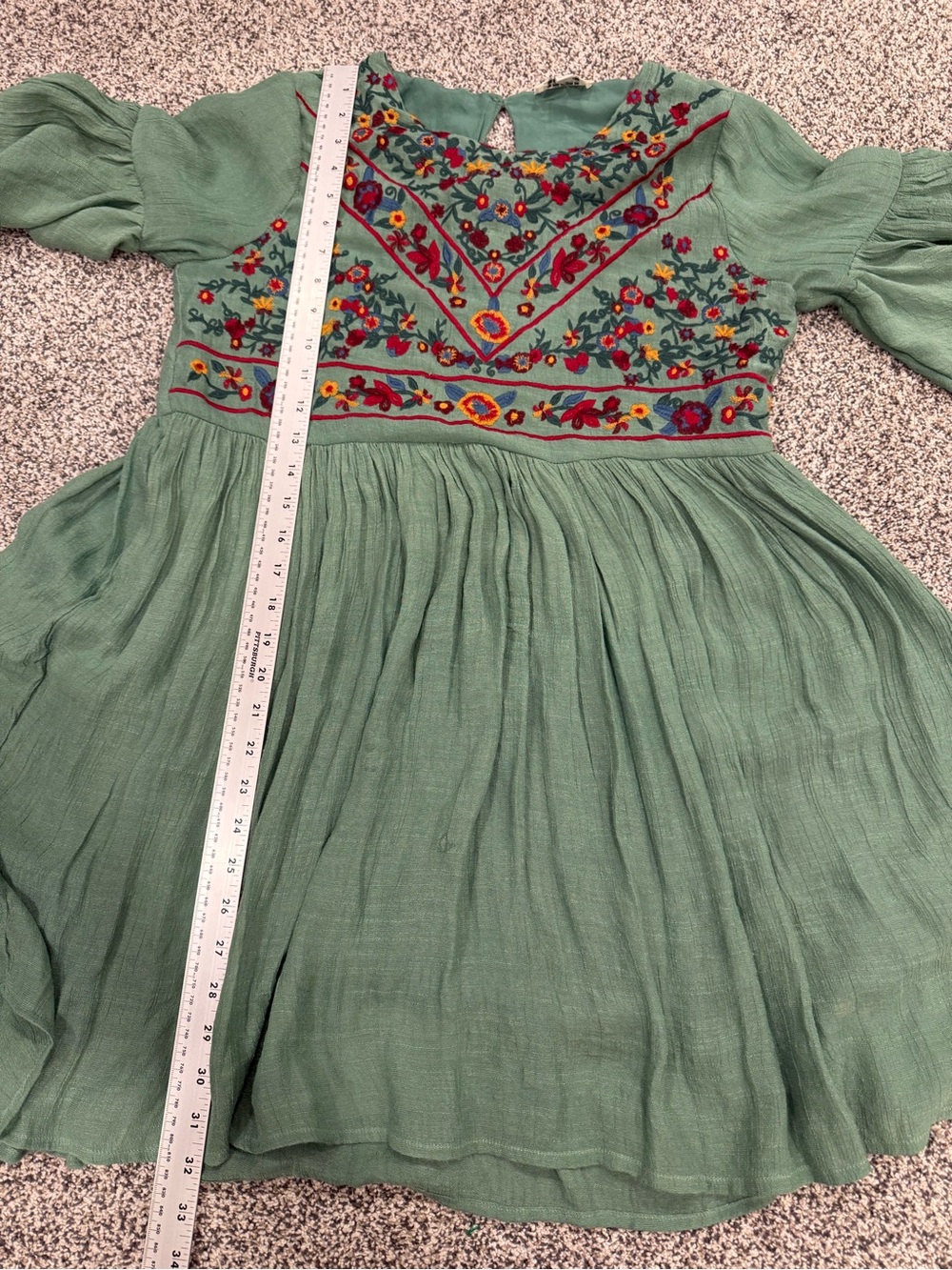 Umgee Size S Embroidered Green Babydoll Boho Hippie Flare Sleeve Tunic/Dress - Picture 7 of 8